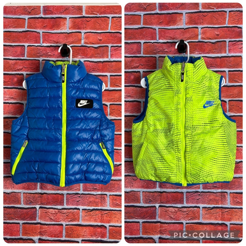 Nike Kids Boys‎ Blue Neon Green Reversible Quilted Puffer Vest Size XS